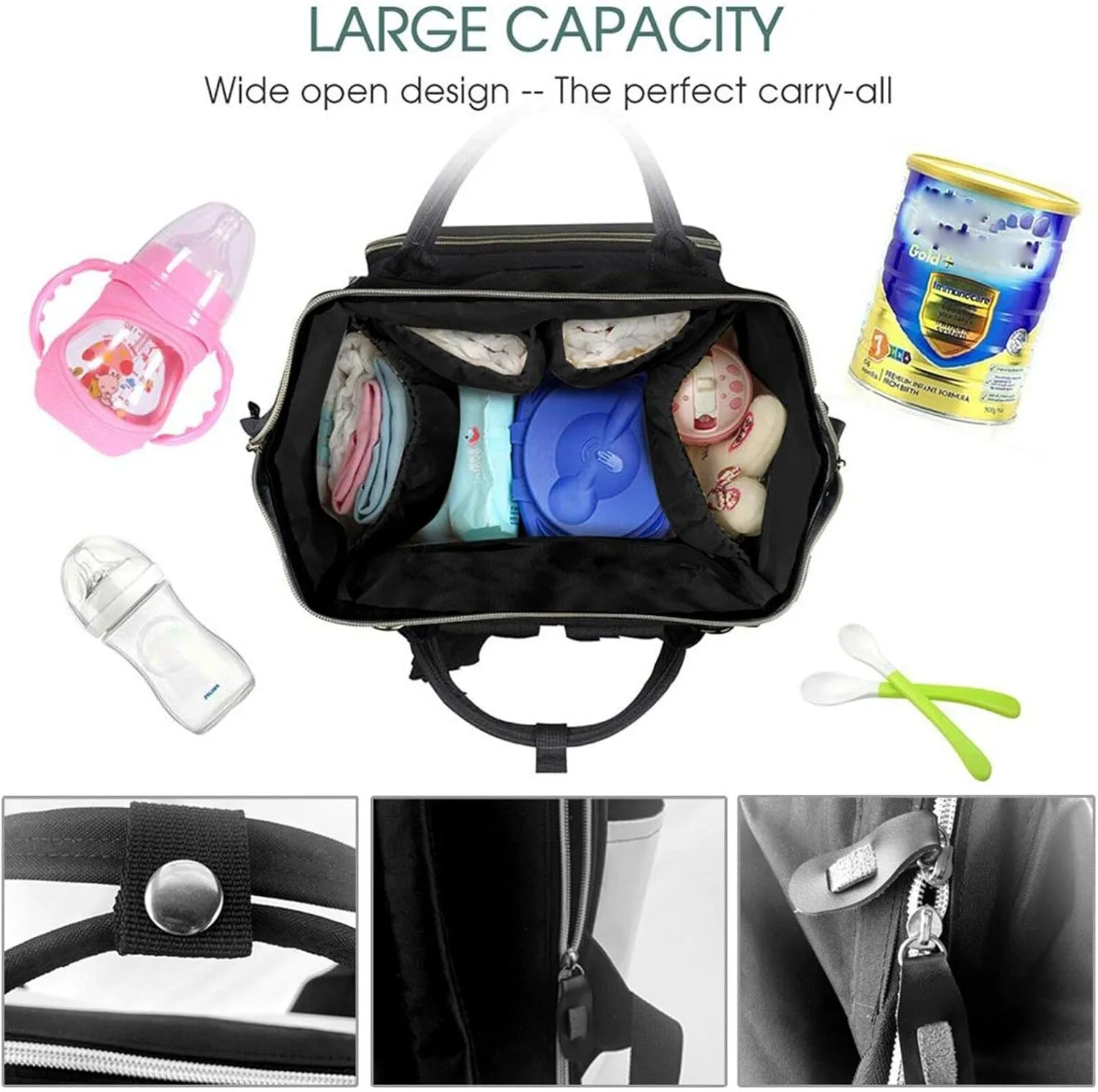 Diaper Bag Nappy Backpack Baby Bag Black and white tiger Mummy Backpack Multifunction Changing Bags for Travel, Cute Cupcake, One Size