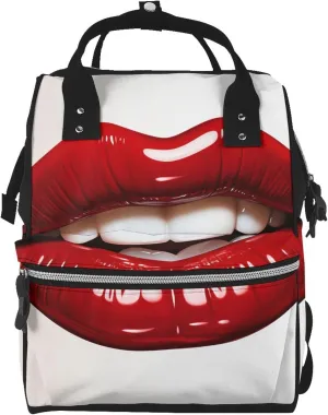 Diaper Bag Nappy Backpack Baby Bag Las Vegas night view Mummy Backpack Multifunction Changing Bags for Travel, Cute Graphic Red Lips, One Size
