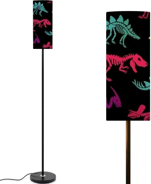 Dinosaurs skeletons fossils seamless pattern Original colorful print Modern Floor Lamp Minimalist Standing Lamps for Living Room LED Corner Lamp Remote Control Metal Pole Lamp for Bedroom, Reading