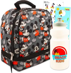Disney Mickey Mouse Lunch Box for Boys Set - Bundle with Insulated Mickey Lunch Bag, Water Bottle, Stickers, More Lunch Kit for Kids