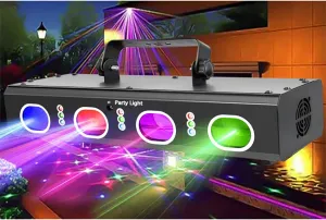 DJ Stage Lazer Light Disco Party Laser Lights DMX512  Remote Control Sound Activated for Karaoke Home Party Pub KTV Dance Birthday Wedding Xmas Bar Halloween Decorations (110V Power)