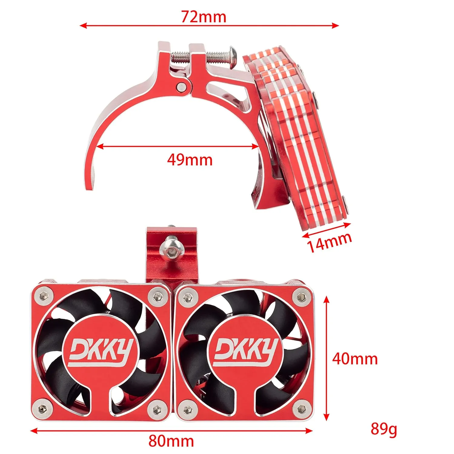DKKY RC Motor Cooling Fan Heatsink 47-51mm Adjustable 15000 RPM for 1/5 1/8 ARRMA Infraction, Felony, Limitless and Axial 1717 4985 Motor, Red