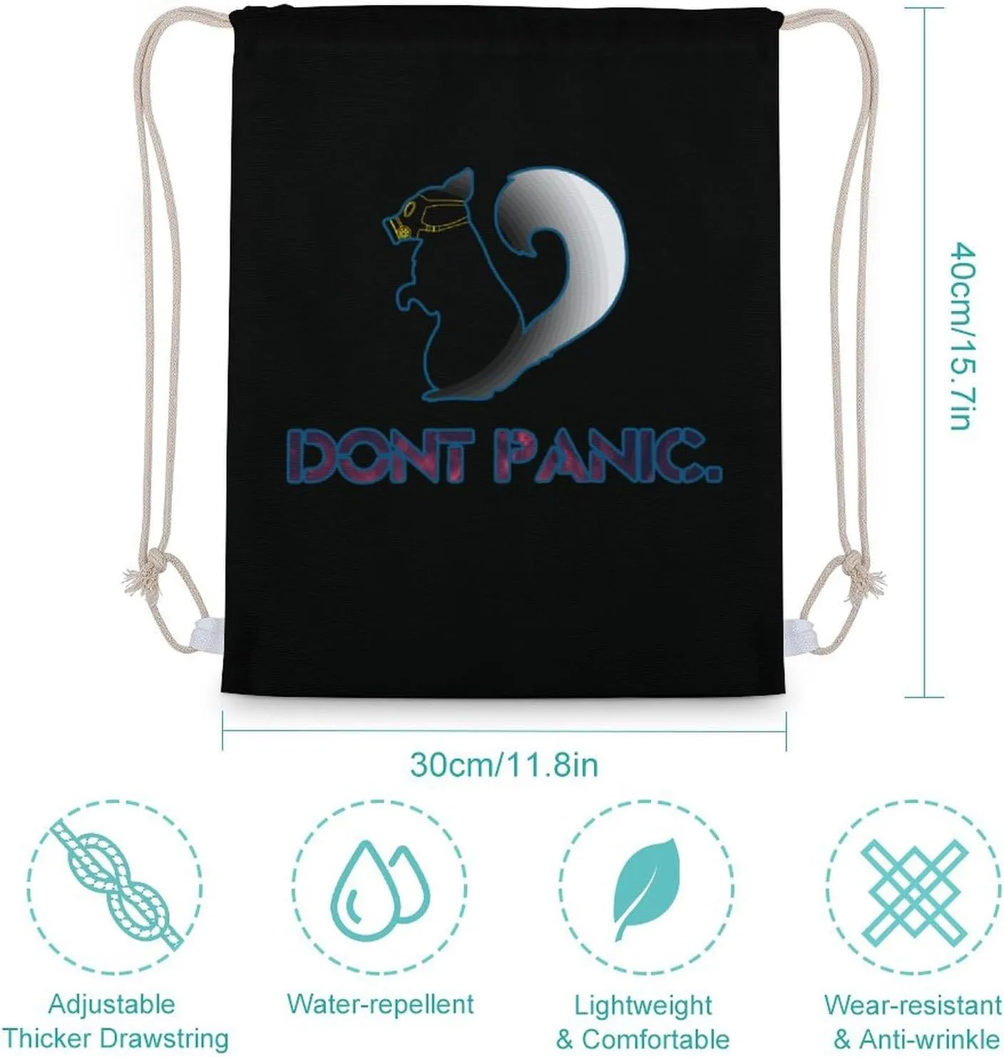 Dont Panic Drawstring Backpack Water Resistant Sports Gym Bag Travel for Men Women