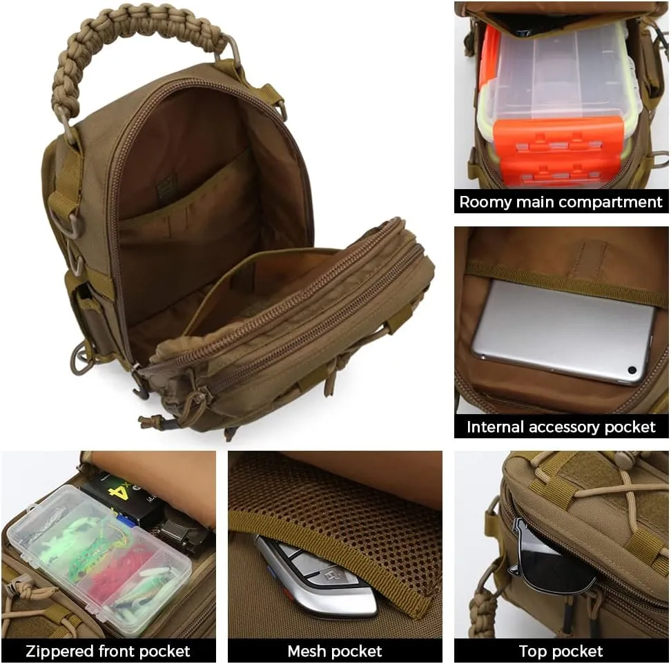 doorslay Fishing Backpack Fishing Sling Bag Fishing Backpack with Rod Holder Fishing Tackle Storage Bag