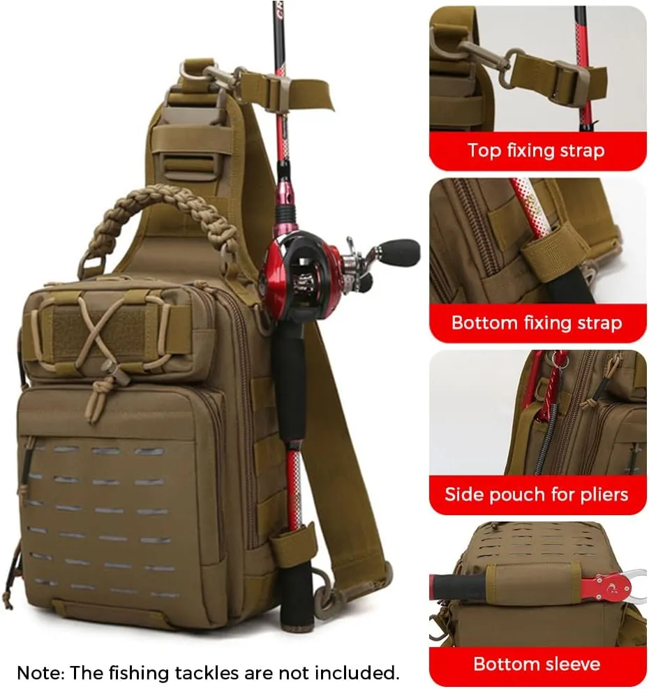 doorslay Fishing Backpack Fishing Sling Bag Fishing Backpack with Rod Holder Fishing Tackle Storage Bag