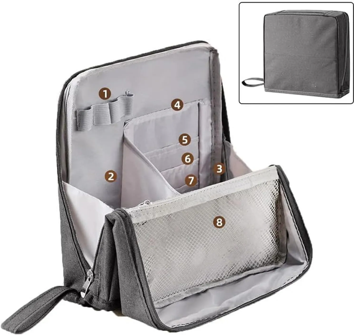Doresty Standing Makeup Bag, Portable Large Capacity Vertical Makeup Organizer Bag, Multi-purpose Waterproof Makeup Bag with Compartments, for Home or Travel (Beige)