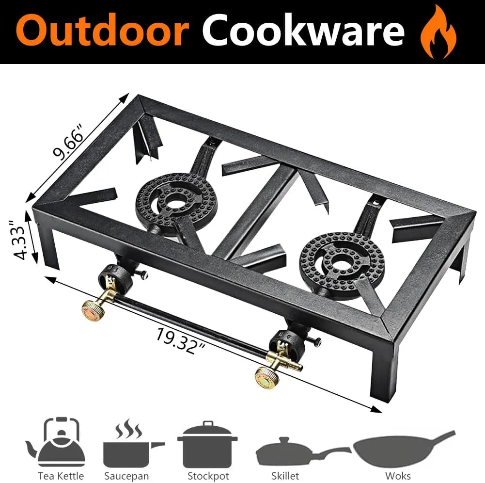 Double Burner Stove Portable Camp Outdoor Cooking Increase Cooking Speed High Power Gas Burner for Outdoor Hiking and Camping