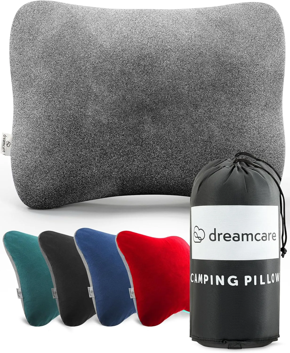 DREAMCARE Camping Pillow, Memory Foam Travel Pillow, Camping Accessories - Small Pillow Camping Essentials Camping Pillows for Sleeping, Backpacking Pillow, Travel Pillows for Sleeping (Small,Grey)