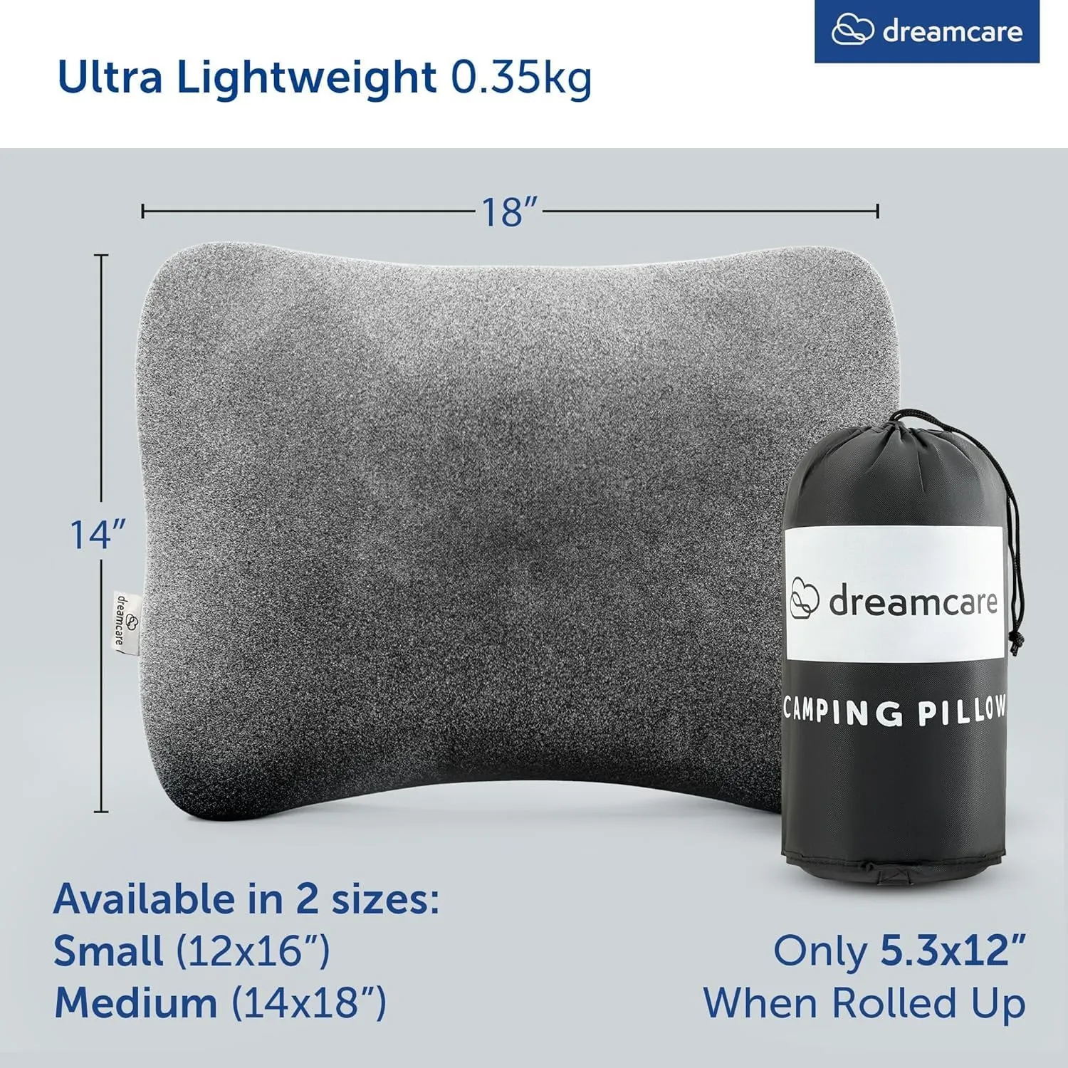 DREAMCARE Camping Pillow, Memory Foam Travel Pillow, Camping Accessories - Small Pillow Camping Essentials Camping Pillows for Sleeping, Backpacking Pillow, Travel Pillows for Sleeping (Small,Grey)