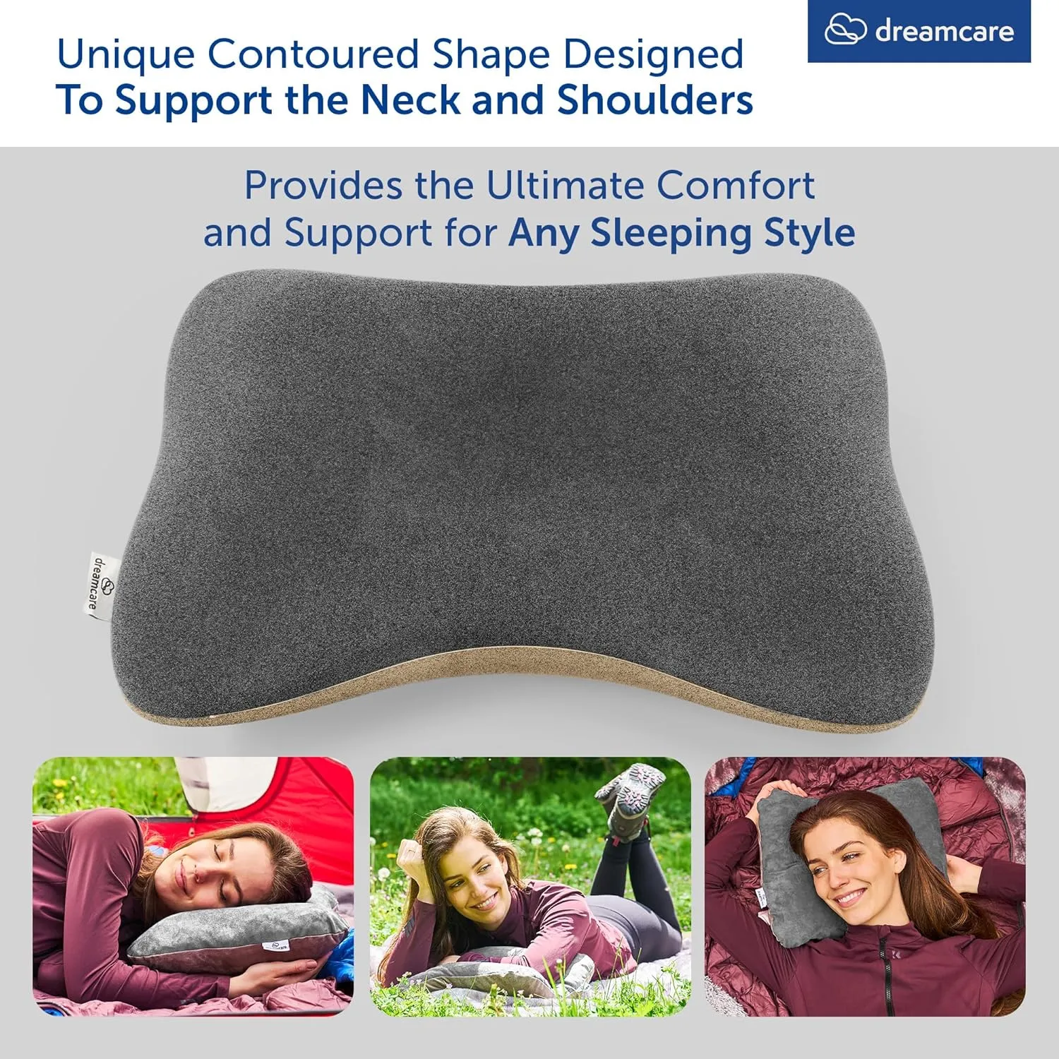 DREAMCARE Camping Pillow, Memory Foam Travel Pillow, Camping Accessories - Small Pillow Camping Essentials Camping Pillows for Sleeping, Backpacking Pillow, Travel Pillows for Sleeping (Small,Grey)