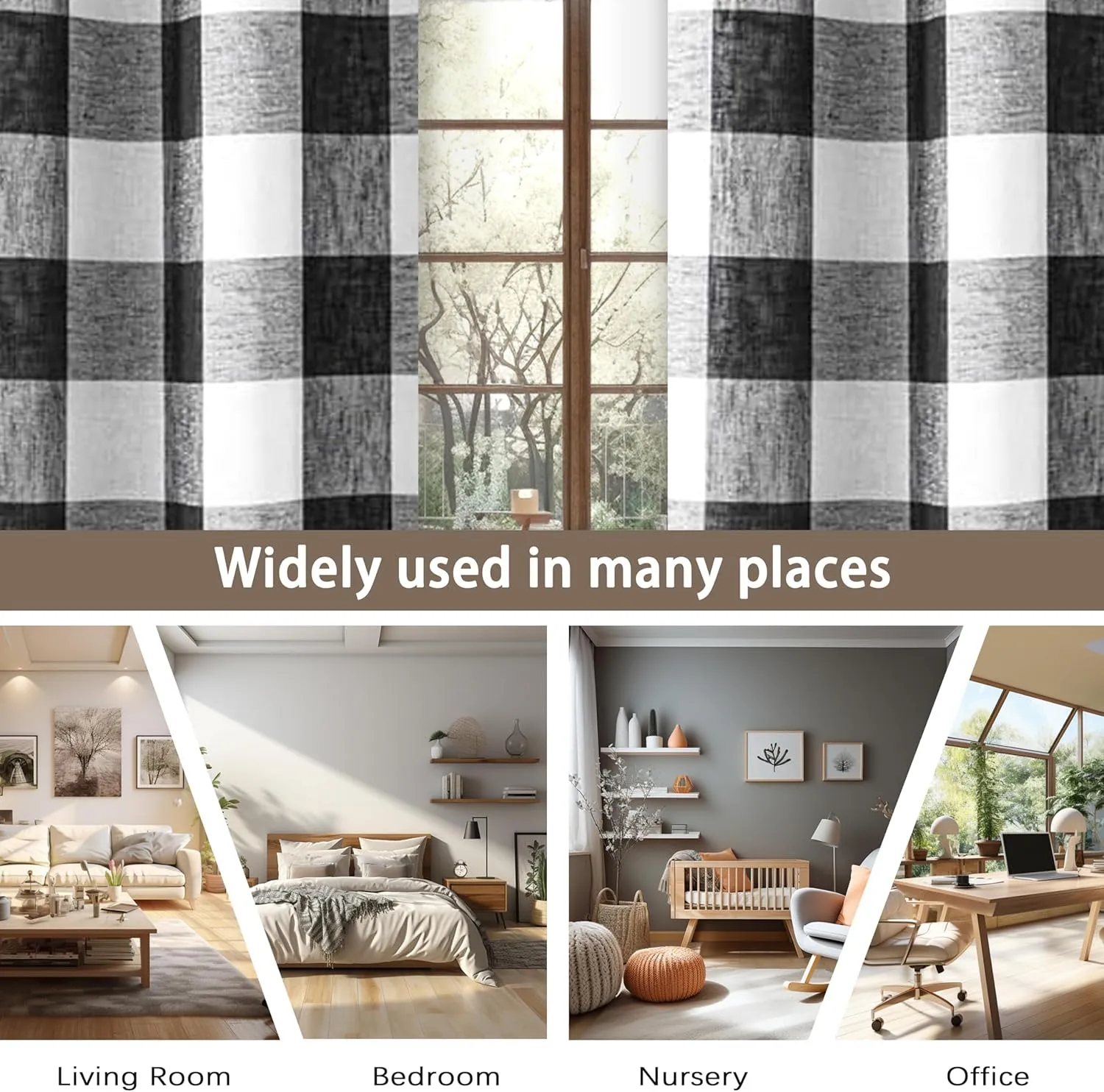 DriftAway Buffalo Plaid Check Curtains Woven Plaid Pattern Lined Blackout Thermal Insulated Window Curtain Grommet 2 Layers 2 Panels 50 Inch by 84 Inch Black