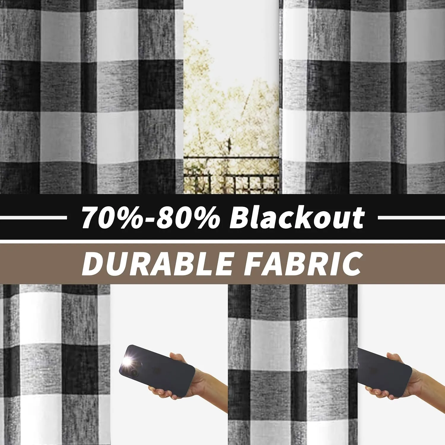 DriftAway Buffalo Plaid Check Curtains Woven Plaid Pattern Lined Blackout Thermal Insulated Window Curtain Grommet 2 Layers 2 Panels 50 Inch by 84 Inch Black