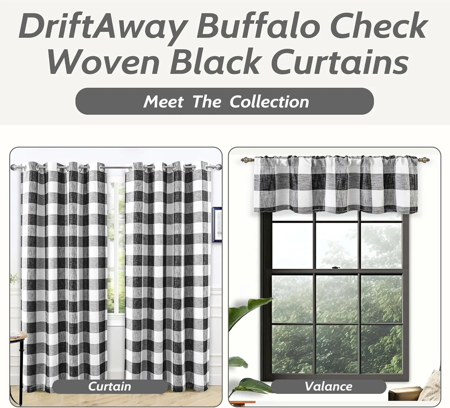 DriftAway Buffalo Plaid Check Curtains Woven Plaid Pattern Lined Blackout Thermal Insulated Window Curtain Grommet 2 Layers 2 Panels 50 Inch by 84 Inch Black