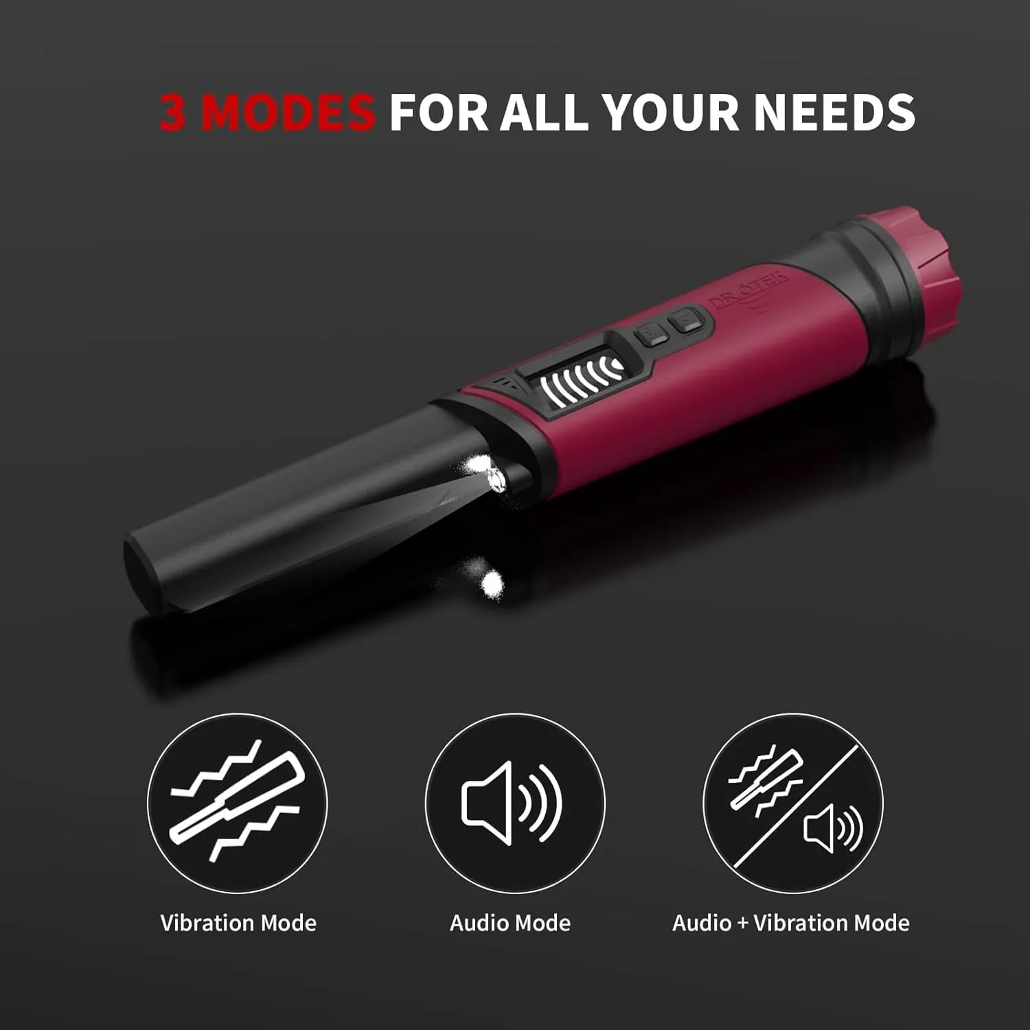 DR.ÖTEK Metal Detector Pinpointer for Adults & Kids, Handheld Pin Pointer Wand with LCD Screen, Fully Waterproof, 360°Detection, 3 Modes, Exclusive Interference Cancellation for Treasure Hunting, Red