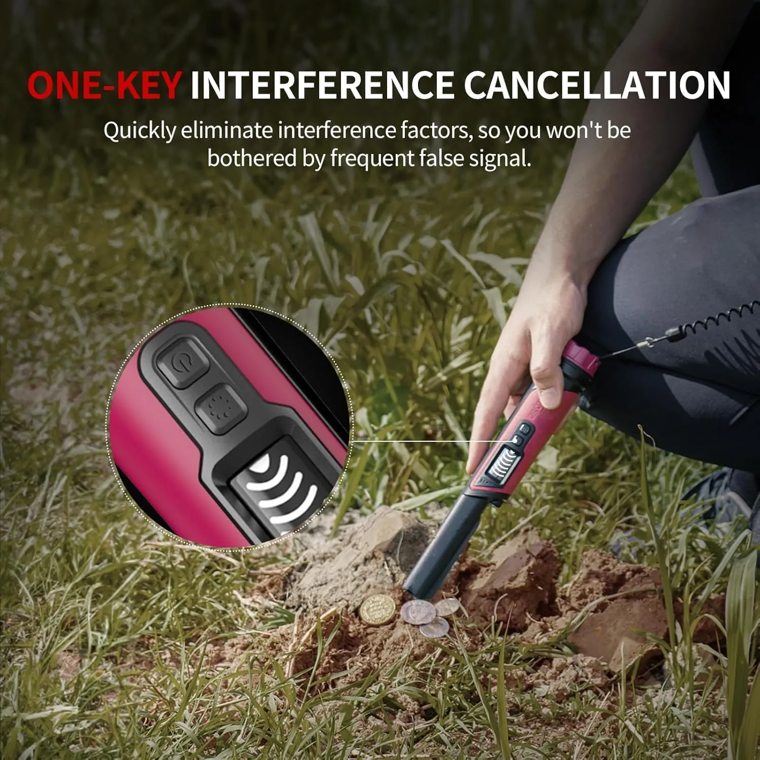 DR.ÖTEK Metal Detector Pinpointer for Adults & Kids, Handheld Pin Pointer Wand with LCD Screen, Fully Waterproof, 360°Detection, 3 Modes, Exclusive Interference Cancellation for Treasure Hunting, Red