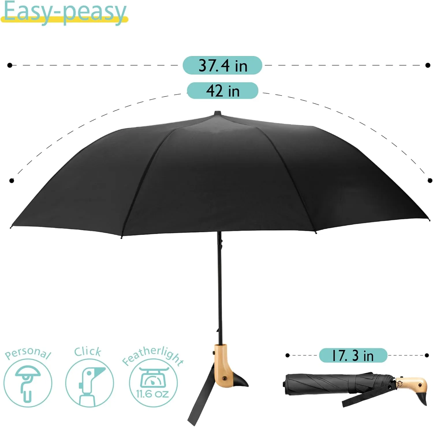 Duck Umbrella - Compact Travel Umbrella with a Cute Duck Head Handle for Women