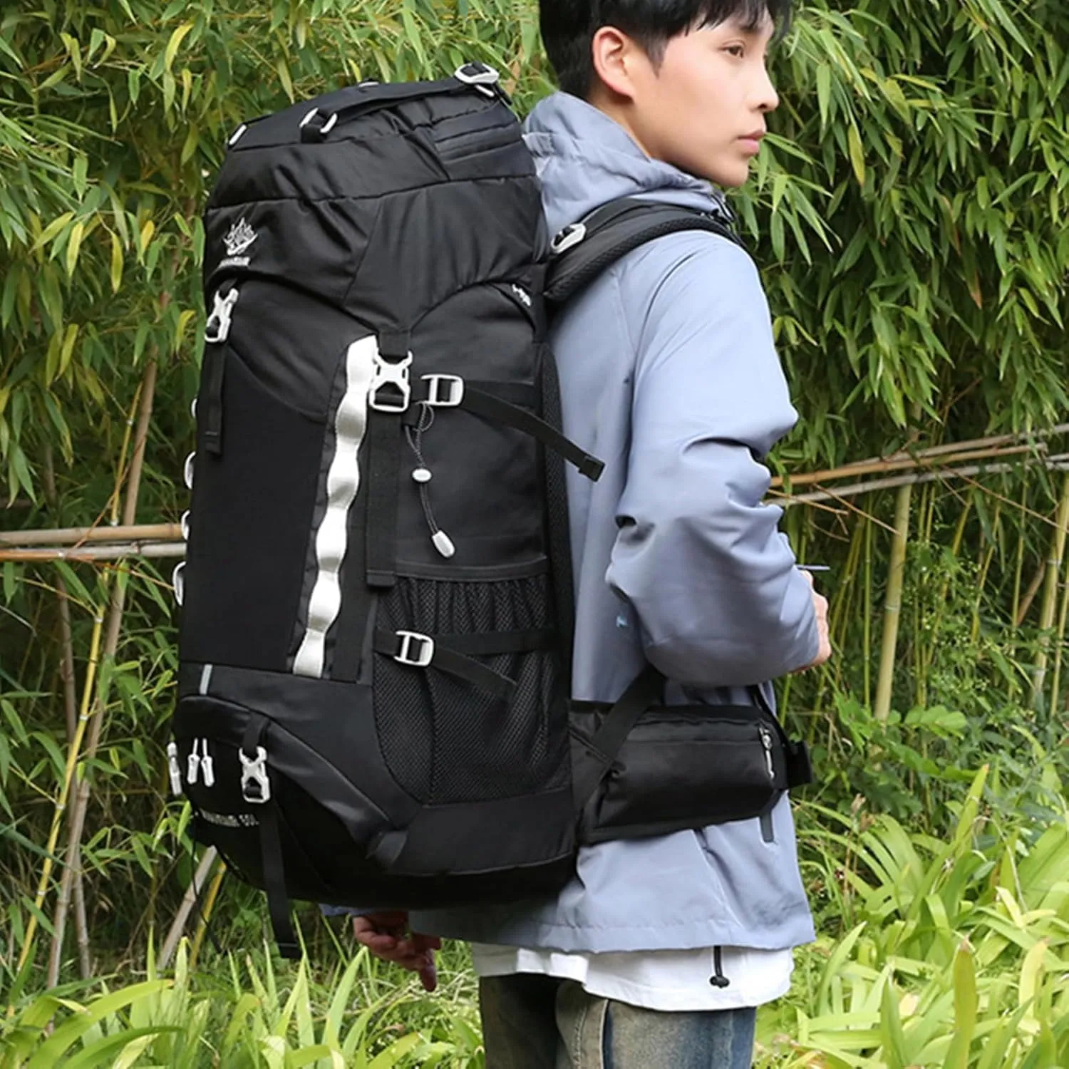 Durable Outdoor Hiking Camping Backpack 60L Capacity Mountaineering Sports Rucksack for Women and Men, Army Green, app. 34x25x72cm /13.38x9.84x28.34in