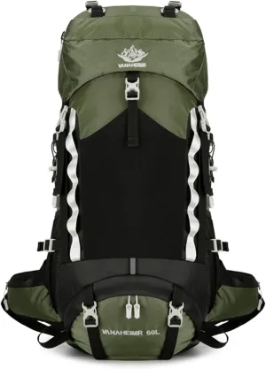 Durable Outdoor Hiking Camping Backpack 60L Capacity Mountaineering Sports Rucksack for Women and Men, Army Green, app. 34x25x72cm /13.38x9.84x28.34in