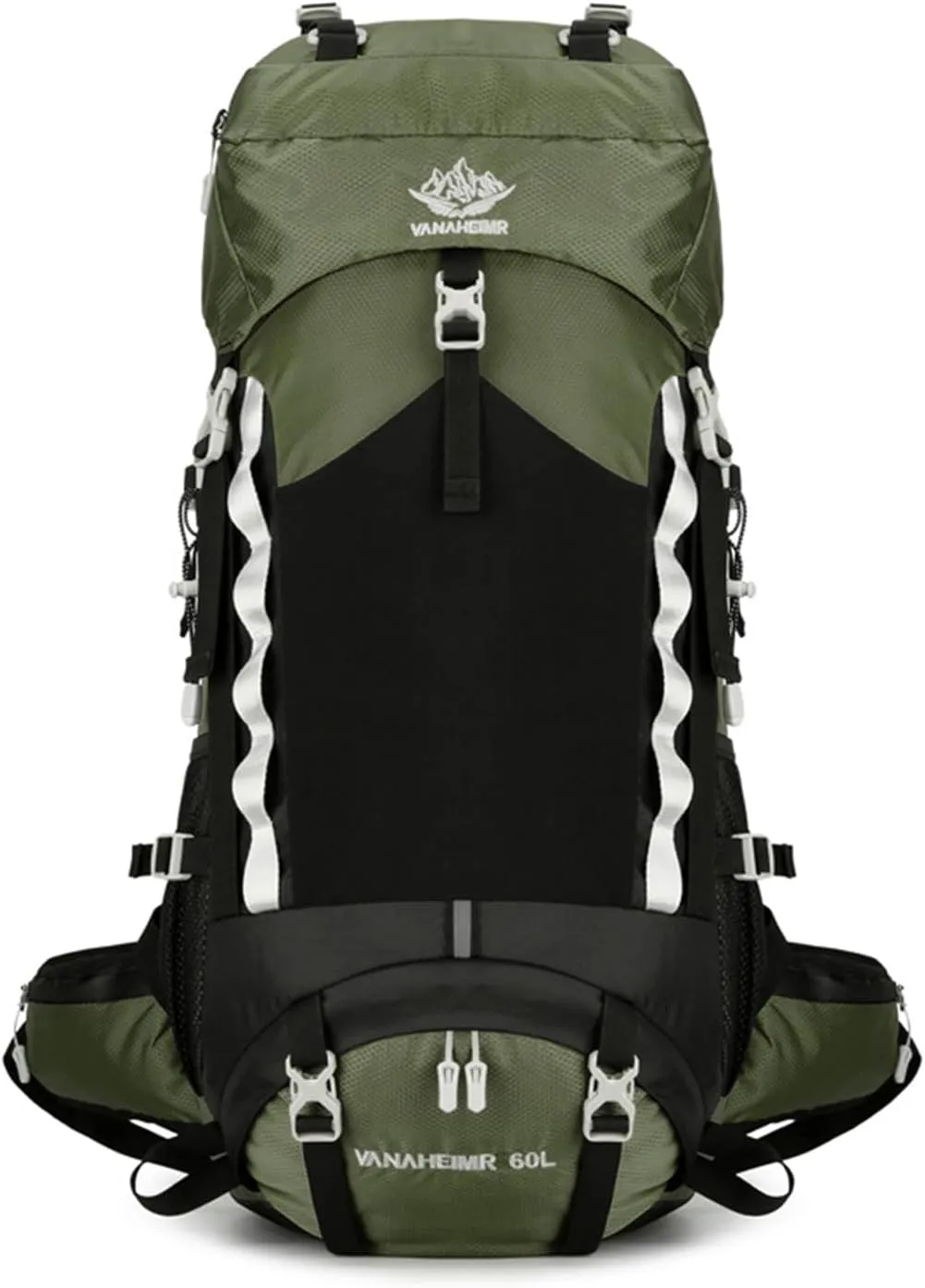 Durable Outdoor Hiking Camping Backpack 60L Capacity Mountaineering Sports Rucksack for Women and Men, Army Green, app. 34x25x72cm /13.38x9.84x28.34in