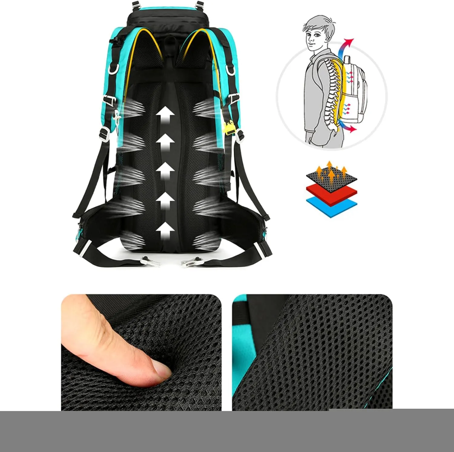 Durable Outdoor Hiking Camping Backpack 60L Capacity Mountaineering Sports Rucksack for Women and Men, Army Green, app. 34x25x72cm /13.38x9.84x28.34in