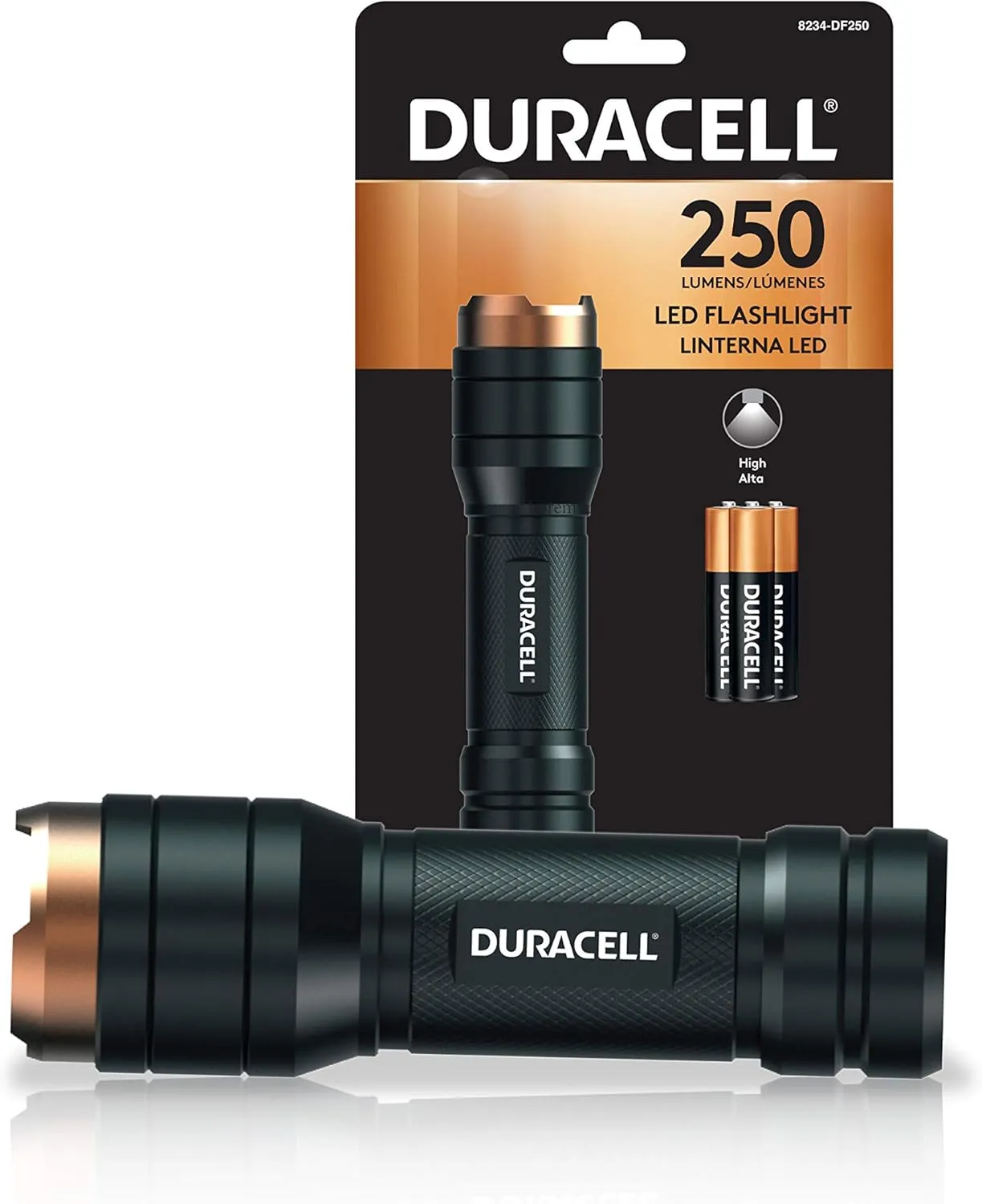 Duracell 250 Lumen Aluminum Flashlight for Everyday Use - Reliable, Durable, and Portable Design with 3-AAA Batteries Included. Great for In-Door & Out-Door Use