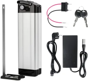 E-Bike Battery 48V10.4Ah (499Wh) Silverfish Lithium Batteries with USB Port and Charger Pedelec Electric Bicycle Battery (Silver, 48V10.4Ah) for 250W 350W 500W 750W E-Bikes