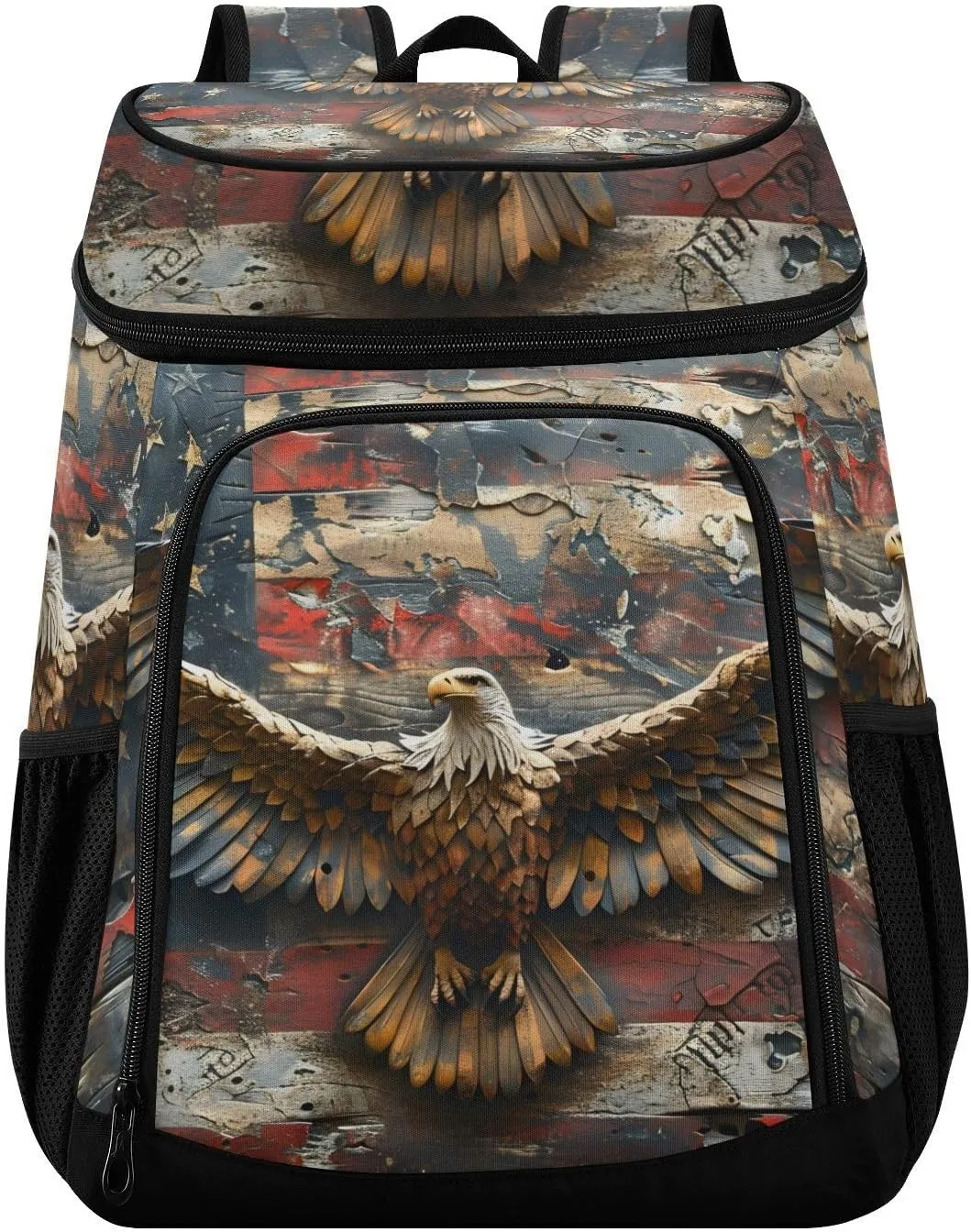 Eagle American Flag Vintage Cooler Backpack Insulated Leak Proof Beach Cooler Bag 30 Cans Waterproof Lightweight Soft Lunch Picnic Hiking Camping Backpack Cooler for Men Women