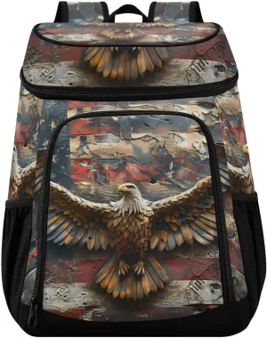 Eagle American Flag Vintage Cooler Backpack Insulated Leak Proof Beach Cooler Bag 30 Cans Waterproof Lightweight Soft Lunch Picnic Hiking Camping Backpack Cooler for Men Women