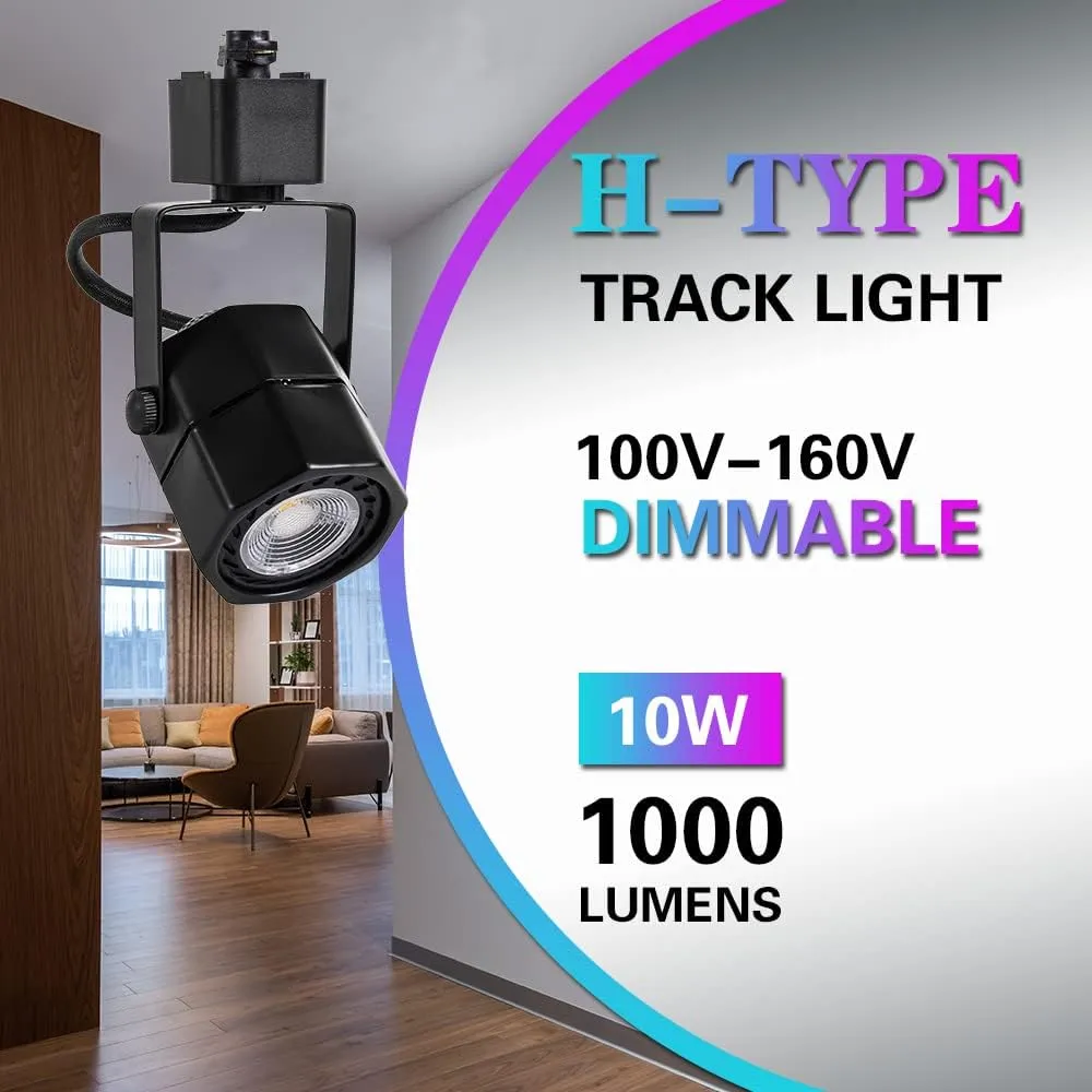 EAGLOD 10W LED Track Lights Heads H Type Track Lighting Heads Dimmable Ceiling Spotlight for Accent Task Wall Art Lighting 24° 6 Pack(4000K Daylight) (Black)