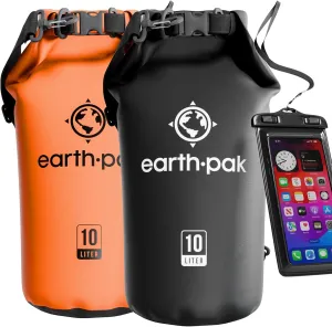 Earth Pak Waterproof Dry Bag - Roll Top Waterproof Backpack Sack (30L Orange & 30L Black)