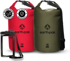 Earth Pak Waterproof Dry Bag - Roll Top Waterproof Backpack Sack (30L Red & 30L Green)