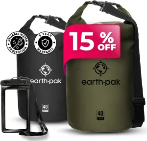 Earth Pak Waterproof Dry Bag - Roll Top Waterproof Backpack Sack (Green 40L & Black 30L)