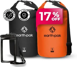 Earth Pak Waterproof Dry Bag - Roll Top Waterproof Backpack Sack Keeps Gear Dry for Kayaking, Beach, Rafting, Boating, Hiking, Camping and Fishing Black 5L & Orange 5L