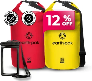 Earth Pak Waterproof Dry Bag - Roll Top Waterproof Backpack Sack Red 55L & Yellow 55L