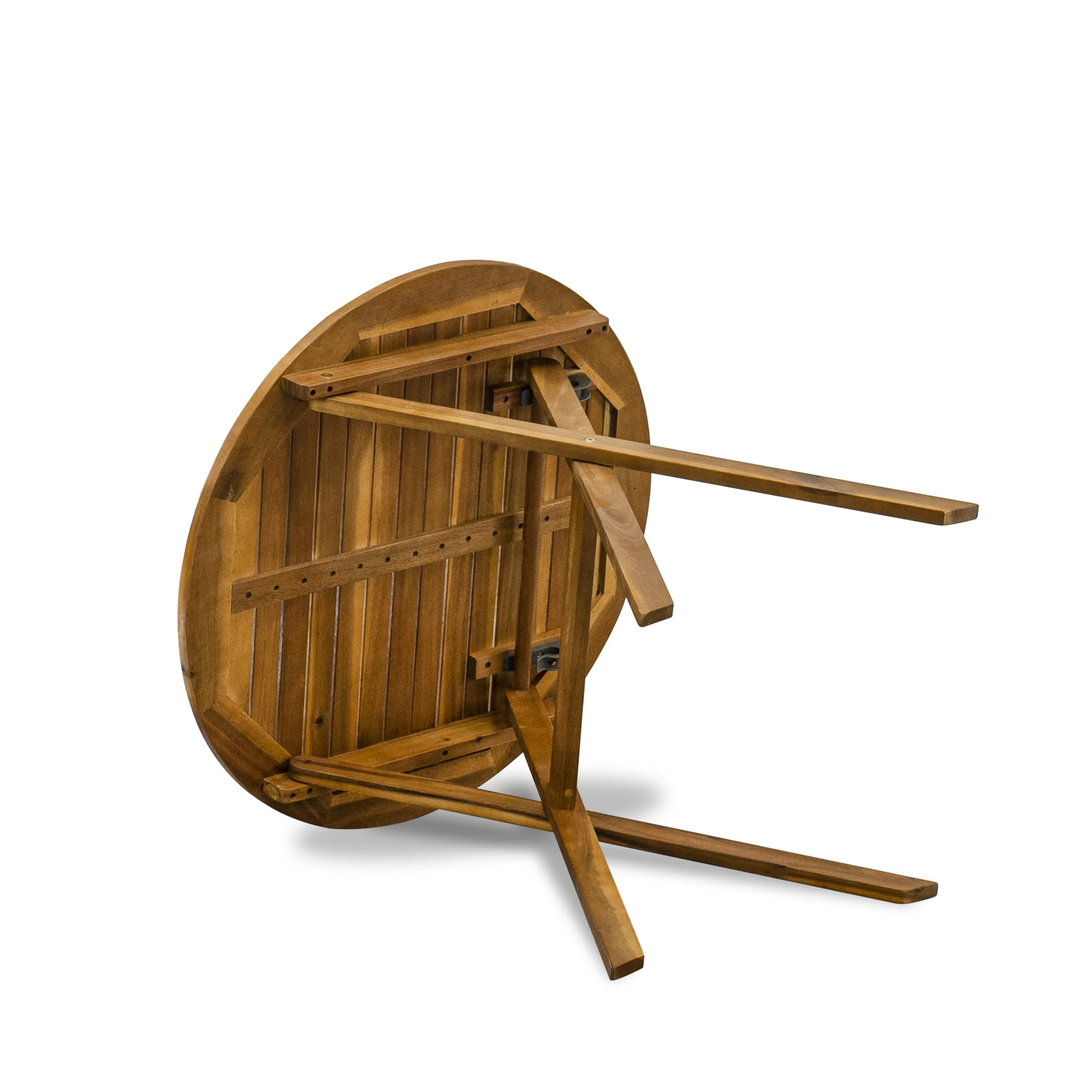 East West Furniture MNCN3C5NA 3 Piece Outdoor Conversation Bistro Set Contains a Round Acacia Wood Coffee Table and 2 Folding Adjustable Arm Chairs, 30x30 Inch, Natural Oil
