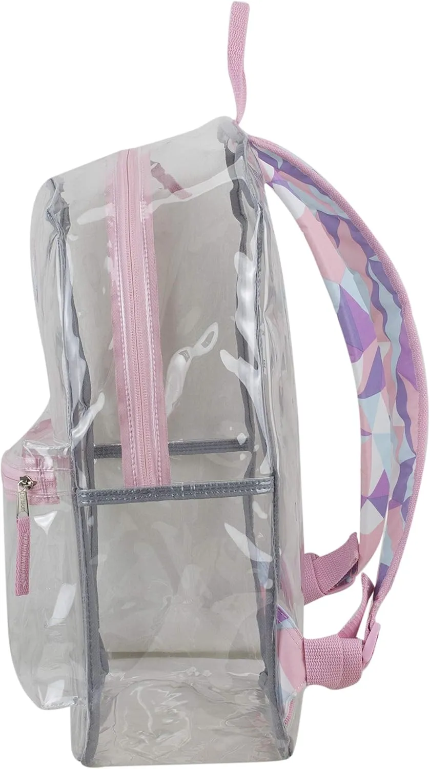 Eastsport Transparent Clear Stadium Approved Backpack Bag for Work, Festival, Concert, Parade, Crystal Geo Pring/Rose Sand