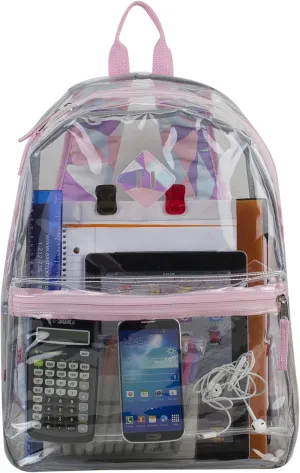 Eastsport Transparent Clear Stadium Approved Backpack Bag for Work, Festival, Concert, Parade, Crystal Geo Pring/Rose Sand