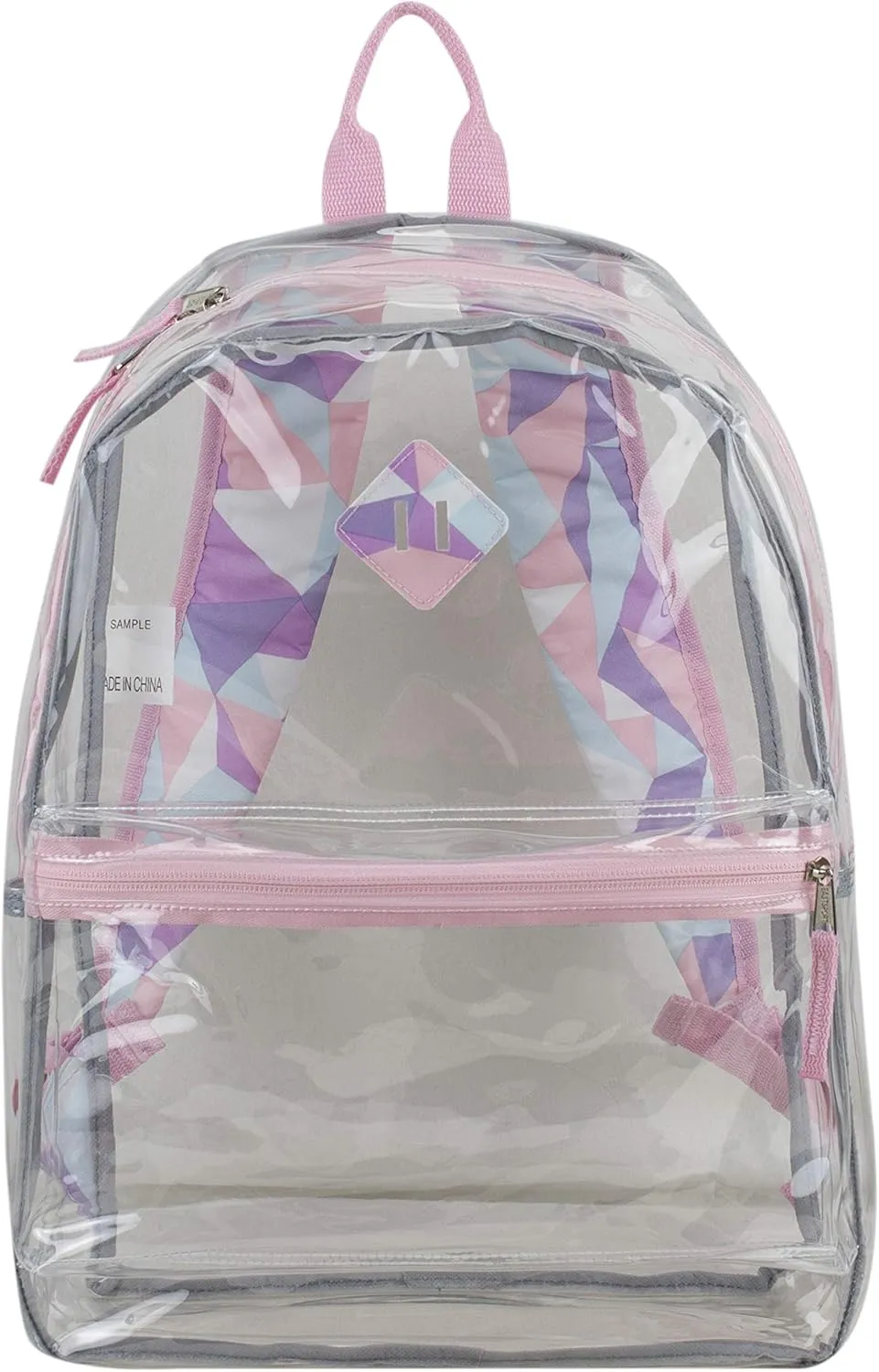 Eastsport Transparent Clear Stadium Approved Backpack Bag for Work, Festival, Concert, Parade, Crystal Geo Pring/Rose Sand