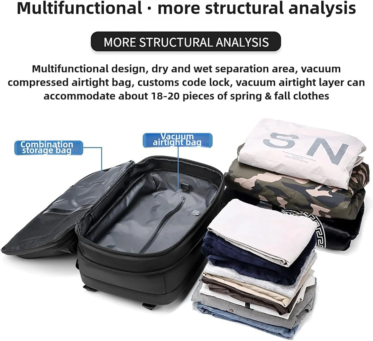 Easy Vac Pack Backpack, Easy Vac Backpack, Easyvacpack 60l Large Capacity Waterproof Anti-Theft Travel Bag (Classic-Grey)