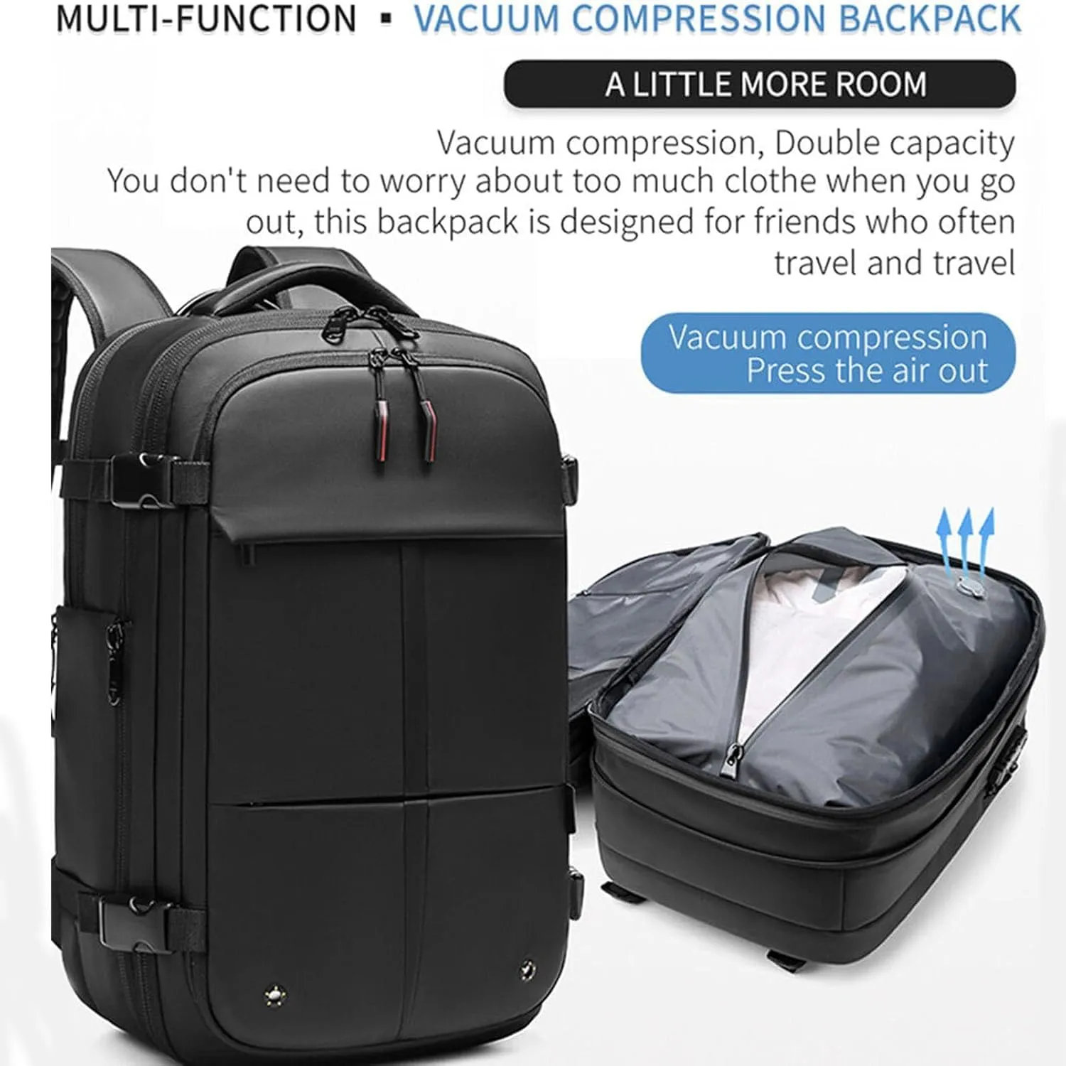 Easy Vac Pack Backpack, Easy Vac Backpack, Easyvacpack 60l Large Capacity Waterproof Anti-Theft Travel Bag (Classic-Grey)