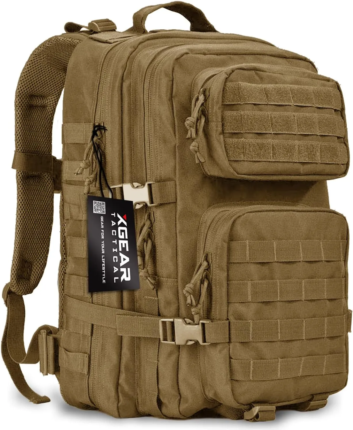 EcoGear FX XGear Tactical Military Tactical Backpack – Large Army Assault 3 Day Molle Bug Out Bag Hiking Trekking Rucksack Backpack (Khaki)