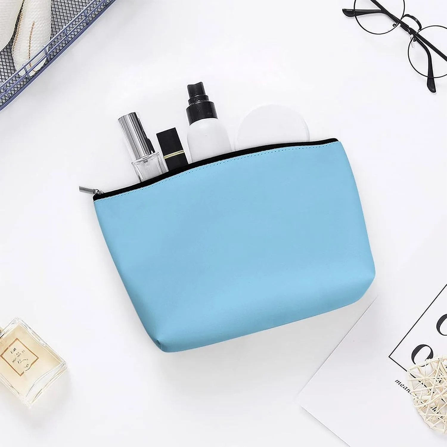 Elegant Makeup Bag, Baby Blue Solid Color Classic Elegant Cosmetic Bag Large Capacity Pouch Portable Organizer for Men & Women