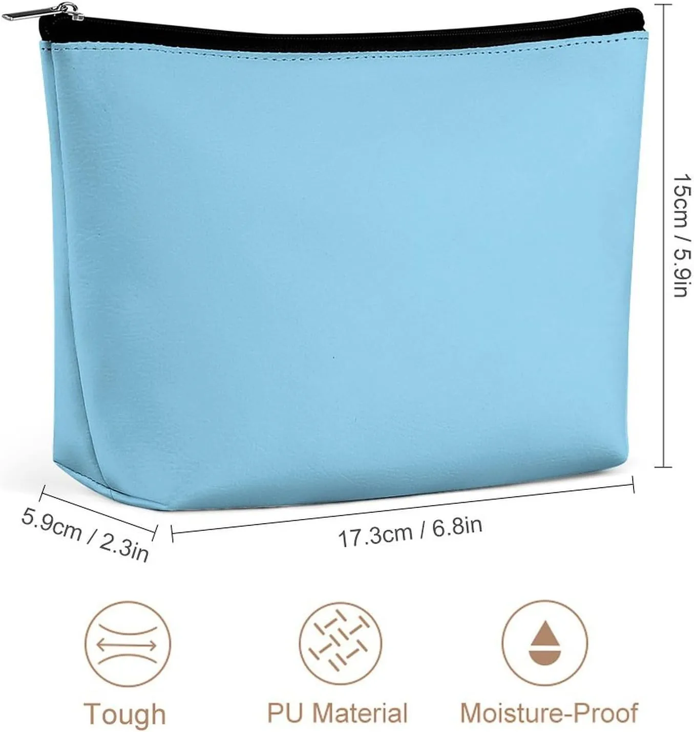 Elegant Makeup Bag, Baby Blue Solid Color Classic Elegant Cosmetic Bag Large Capacity Pouch Portable Organizer for Men & Women
