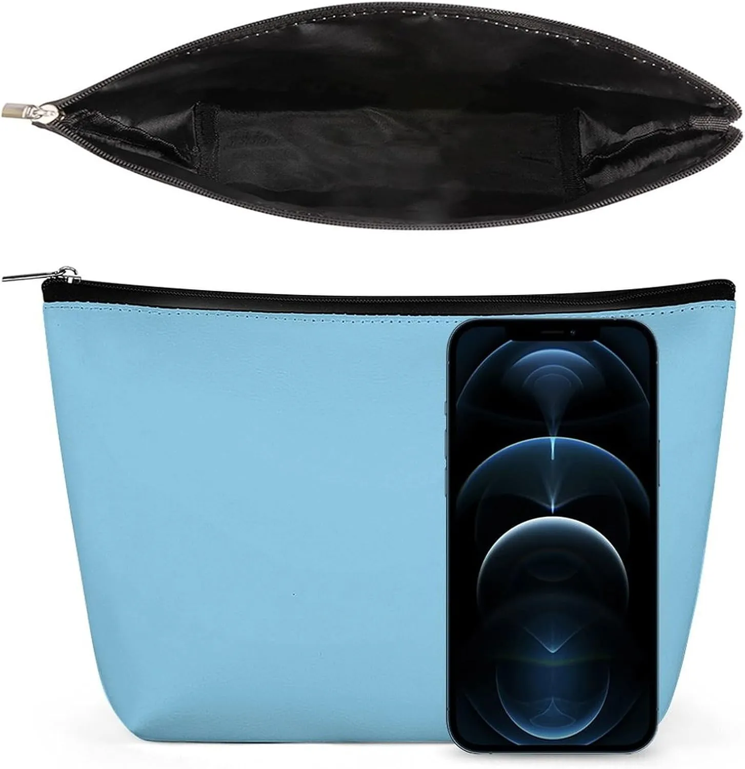 Elegant Makeup Bag, Baby Blue Solid Color Classic Elegant Cosmetic Bag Large Capacity Pouch Portable Organizer for Men & Women