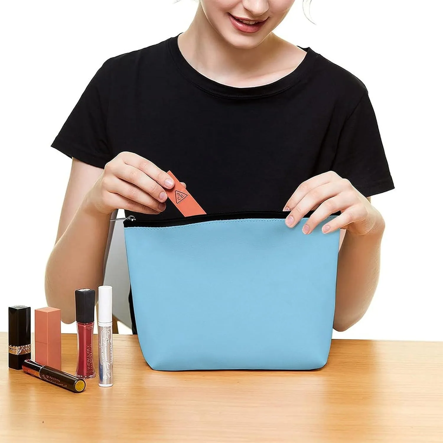 Elegant Makeup Bag, Baby Blue Solid Color Classic Elegant Cosmetic Bag Large Capacity Pouch Portable Organizer for Men & Women