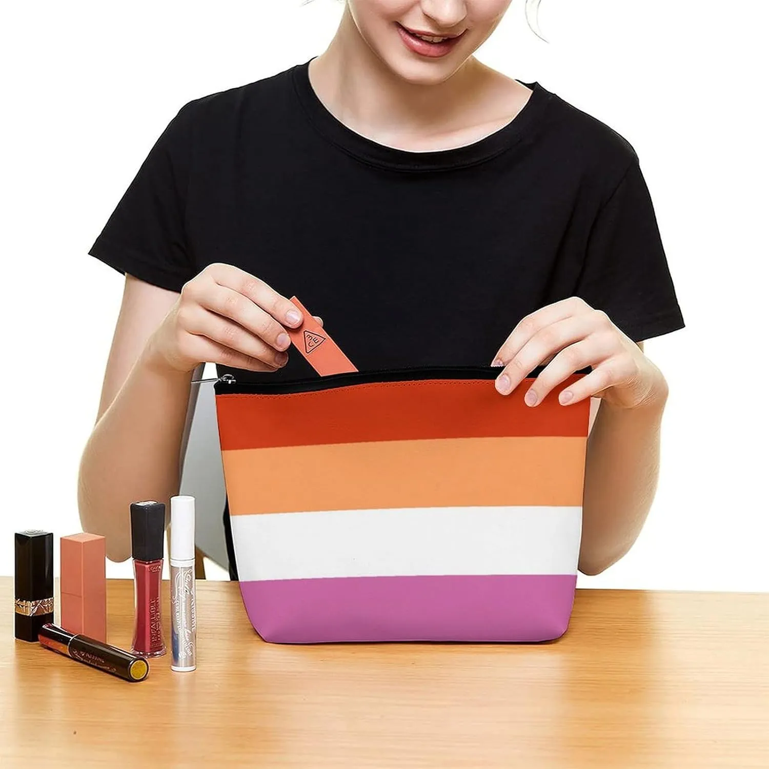 Elegant Makeup Bag, Colorful Stripes Cosmetic Bag Large Capacity Pouch Portable Organizer for Men & Women