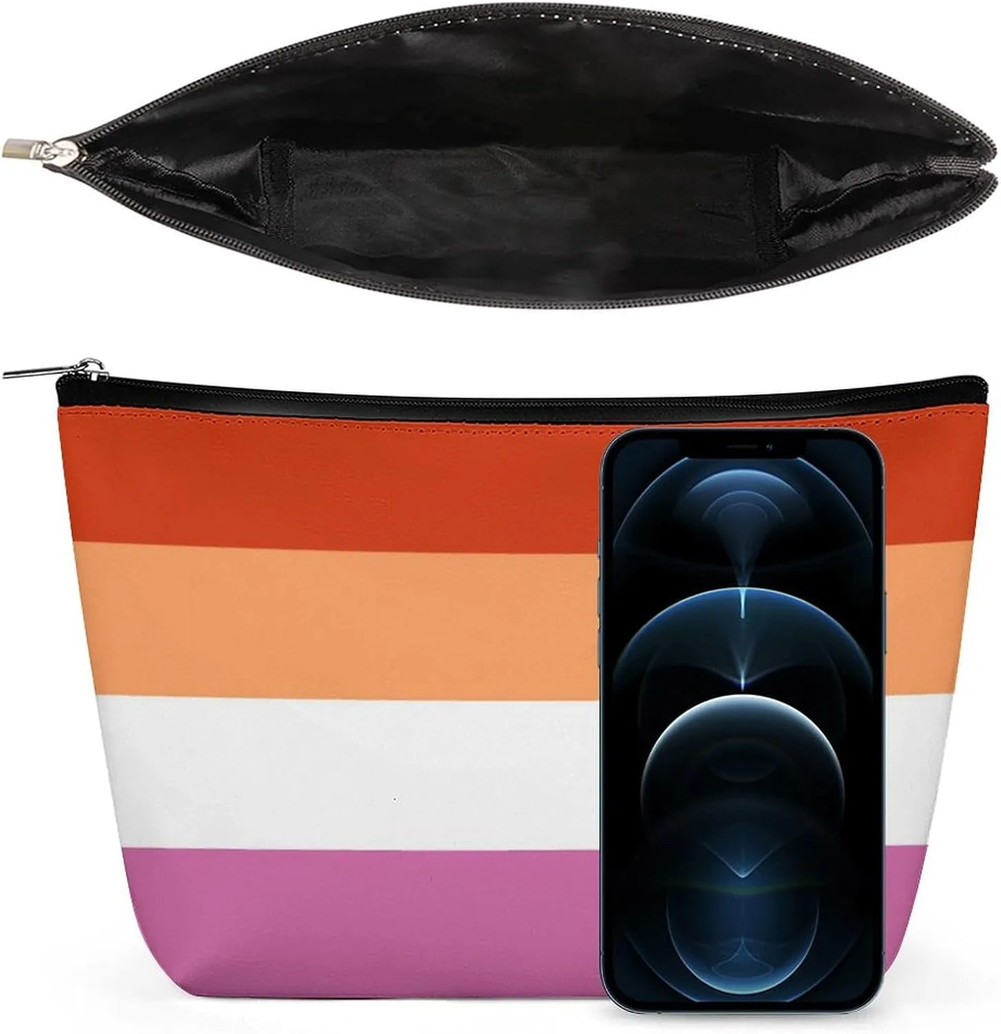 Elegant Makeup Bag, Colorful Stripes Cosmetic Bag Large Capacity Pouch Portable Organizer for Men & Women