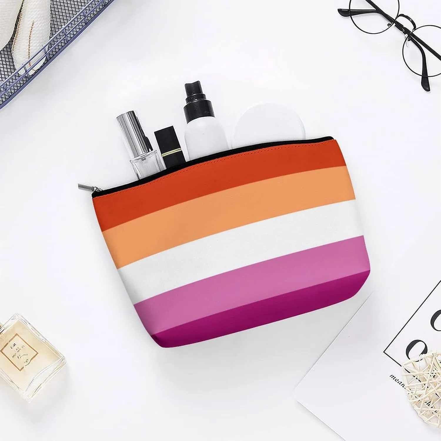 Elegant Makeup Bag, Colorful Stripes Cosmetic Bag Large Capacity Pouch Portable Organizer for Men & Women