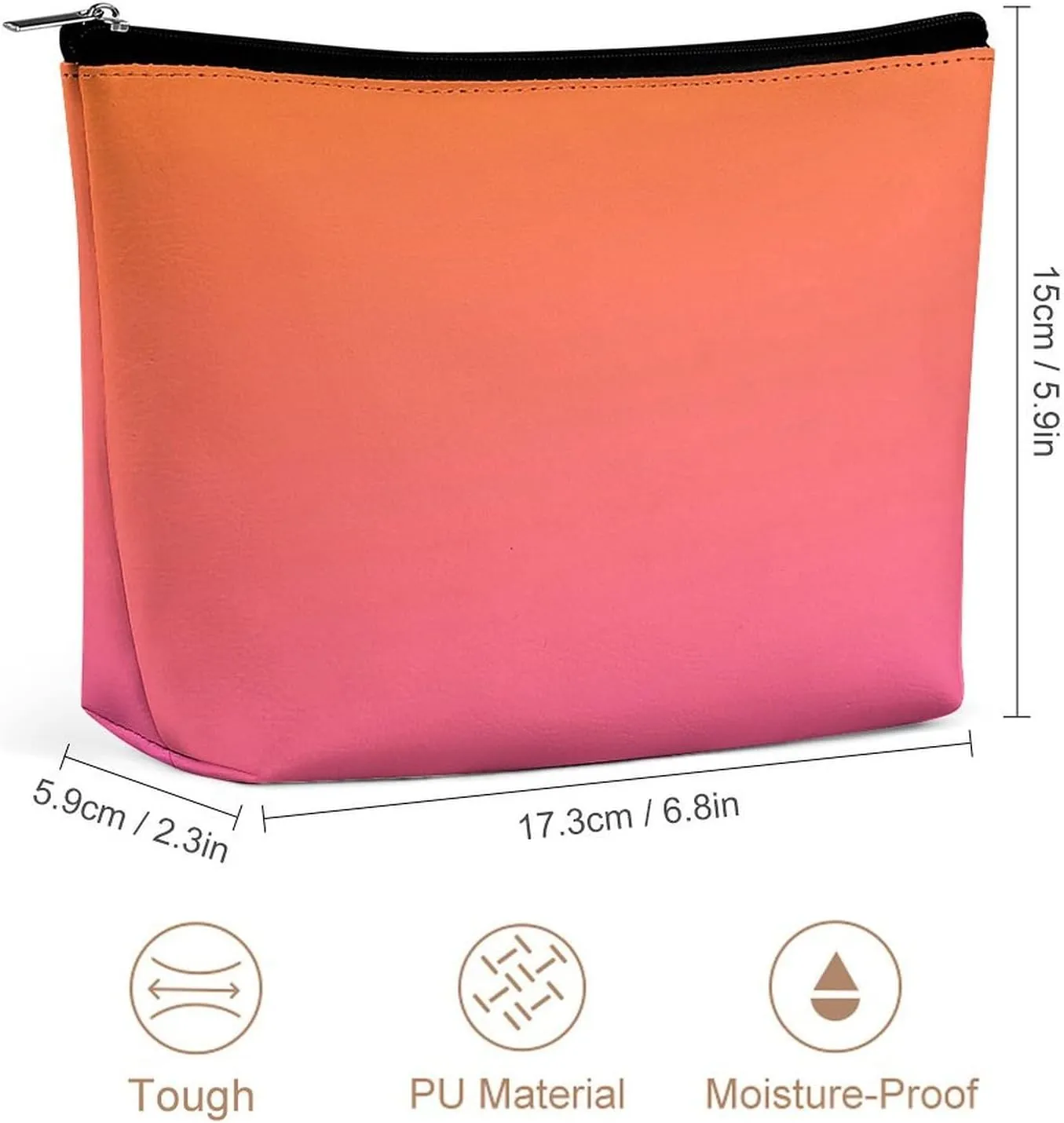 Elegant Makeup Bag, Orange and Pink Gradient Cosmetic Bag Large Capacity Pouch Portable Organizer for Men & Women