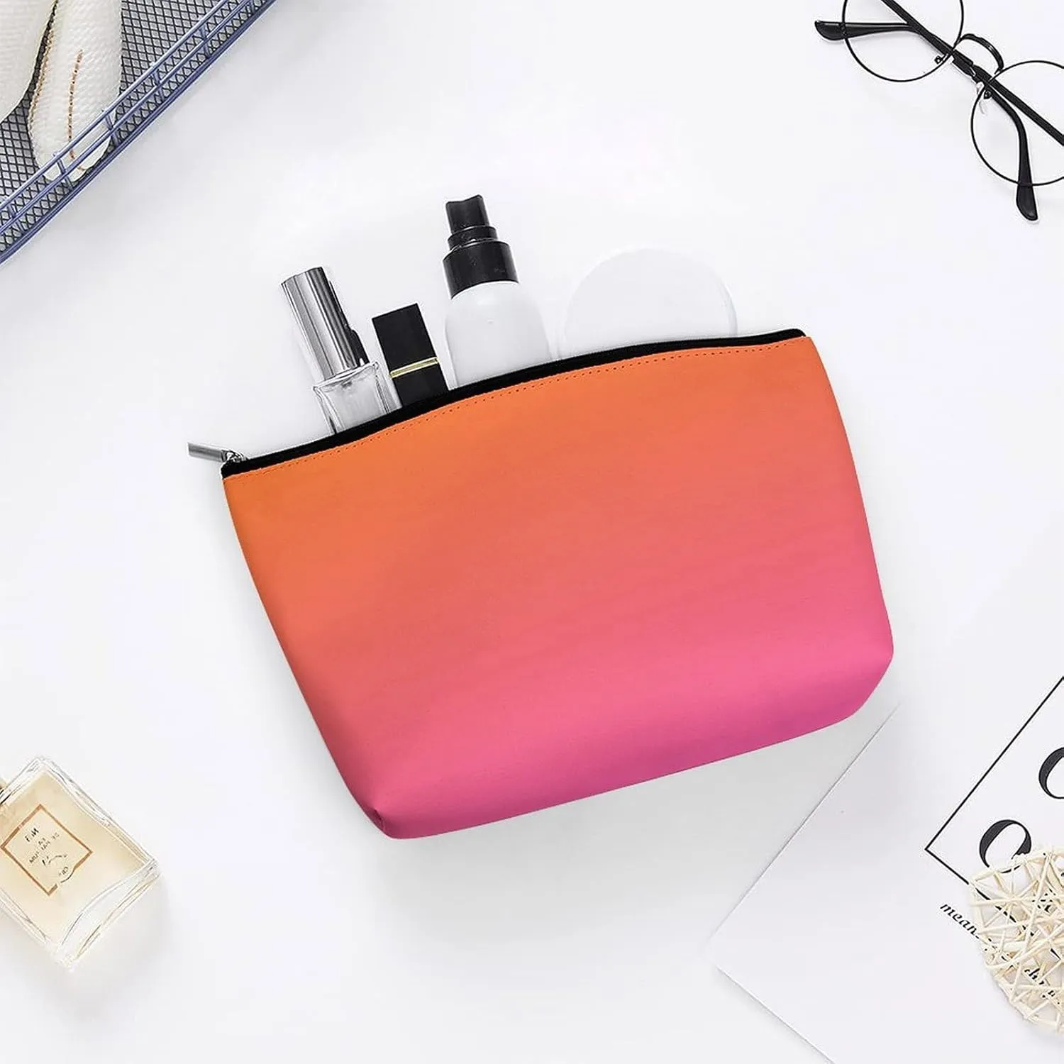 Elegant Makeup Bag, Orange and Pink Gradient Cosmetic Bag Large Capacity Pouch Portable Organizer for Men & Women